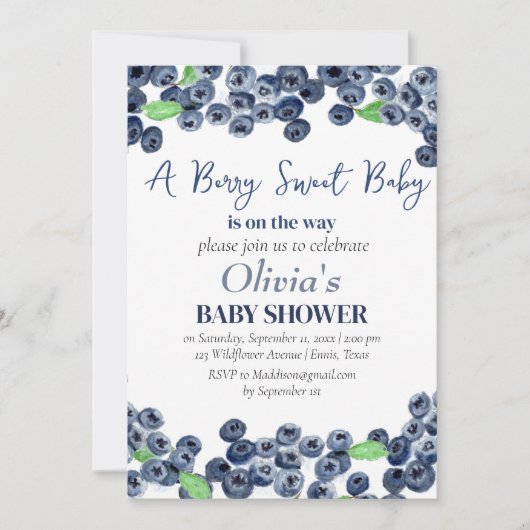 Blauwe bessen Fruit Berry Sweet Baby shower Kaart (Voorkant)