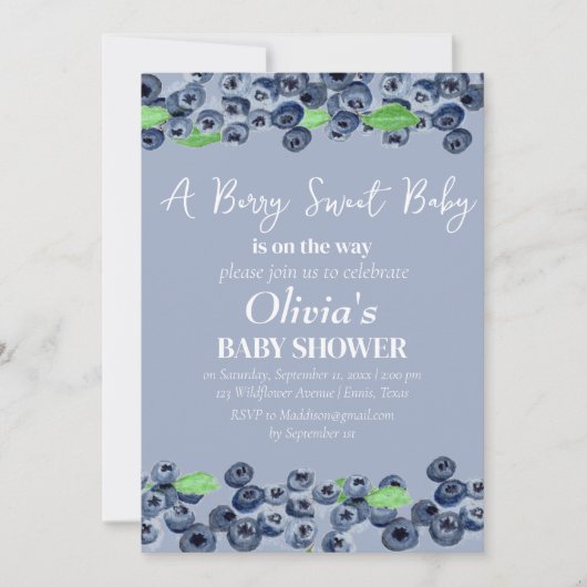 Blauwe bessen Fruit Berry Sweet Baby shower Kaart (Voorkant)