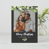 Blauwe bessen groen foto Vrolijk kerstfeest Feestdagenkaart (Staand voorkant)