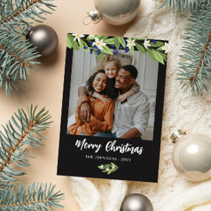 Blauwe bessen groen foto Vrolijk kerstfeest Feestdagenkaart