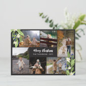 Blauwe bessen groen fotocollage vrolijke kerst feestdagenkaart (Staand voorkant)