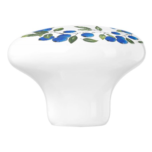 Blauwe bessen krans keramische knop (Zijkant)