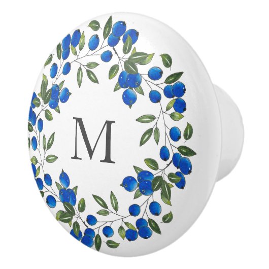 Blauwe bessen krans keramische knop (Rechts)
