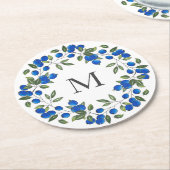 Blauwe bessen krans ronde kartonnen onderzetter (Gebogen)