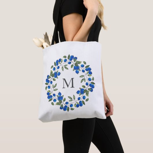 Blauwe bessen krans tote bag (Dichtbij)