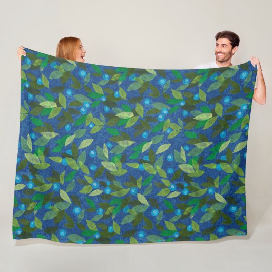 Blauwe bessen Minimale Floral Pattern Eenvoudige B Fleece Deken (In situ)