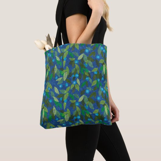 Blauwe bessen Minimale Floral Pattern Eenvoudige B Tote Bag (Dichtbij)