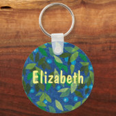 Blauwe bessen Minimale Floral Pattern Gepersonalis Sleutelhanger (Voorkant)