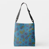 Blauwe bessen op blauw crossbody tas (Achterkant)