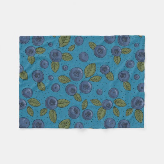 Blauwe bessen op blauw fleece deken (Voorkant (Horizontaal))