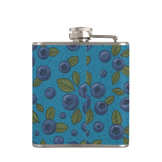 Blauwe bessen op blauw heupfles (Achterkant)