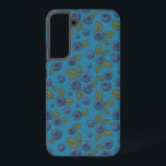 Blauwe bessen op blauw samsung galaxy hoesje<br><div class="desc">Met de hand beschilderde bosbessen en bladeren</div>