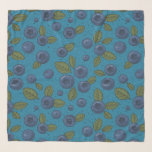 Blauwe bessen op blauw sjaal<br><div class="desc">Met de hand beschilderde bosbessen en bladeren</div>