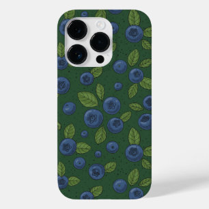 Blauwe bessen op donkergroen Case-Mate iPhone 14 pro hoesje