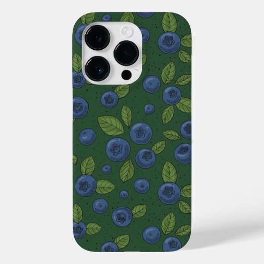 Blauwe bessen op donkergroen Case-Mate iPhone case (Achterkant)