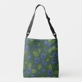Blauwe bessen op donkergroen crossbody tas (Achterkant)