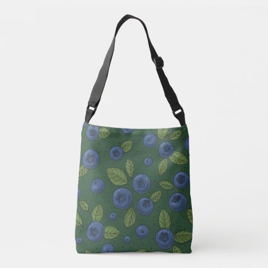 Blauwe bessen op donkergroen crossbody tas (Achterkant)