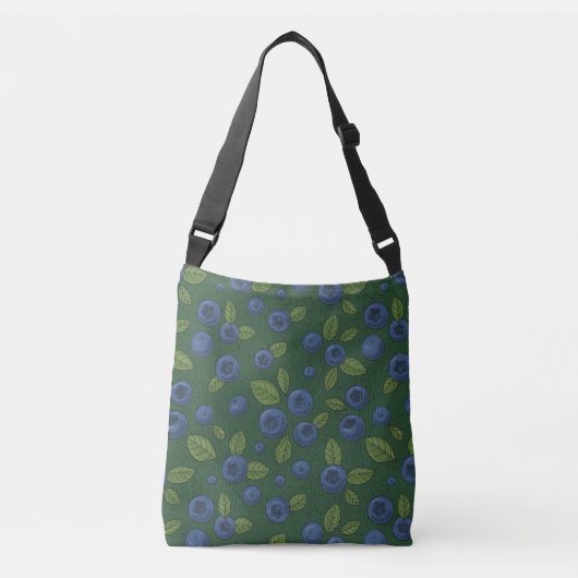 Blauwe bessen op donkergroen crossbody tas (Voorkant)
