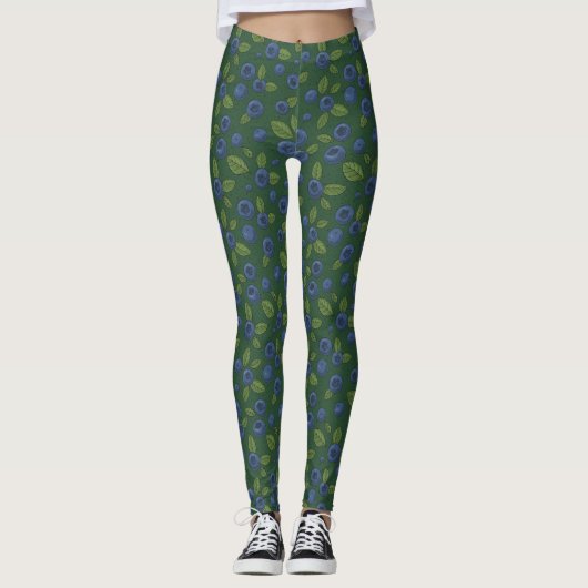 Blauwe bessen op donkergroen leggings (Voorkant)