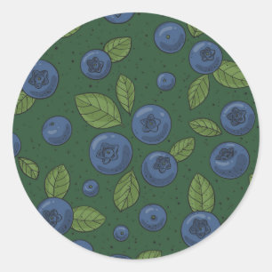 Blauwe bessen op donkergroen ronde sticker
