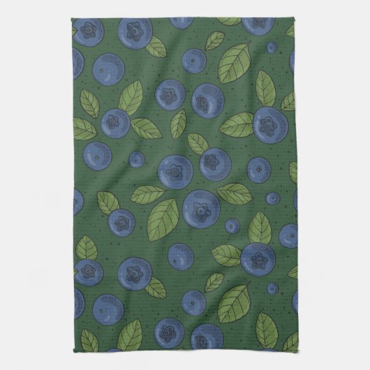 Blauwe bessen op donkergroen theedoek (Verticaal)