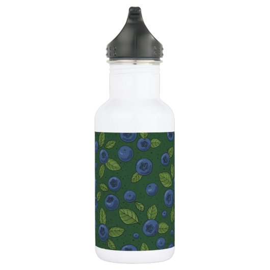 Blauwe bessen op donkergroen waterfles  (Rechts)