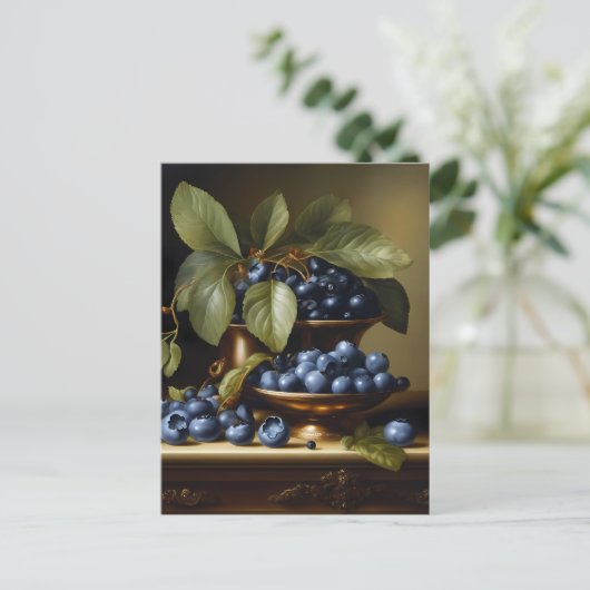 Blauwe bessen op een tafel briefkaart (Staand voorkant)