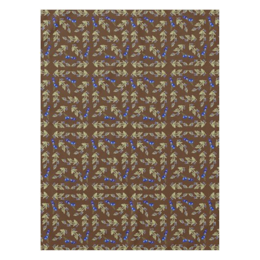 Blauwe bessen op wijnstengel bladeren bruine grond tafelkleed (Voorkant)