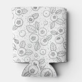 Blauwe bessen op zwart en wit blikjeskoeler (Achterkant)