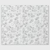 Blauwe bessen op zwart en wit cadeaupapier (Vlak)