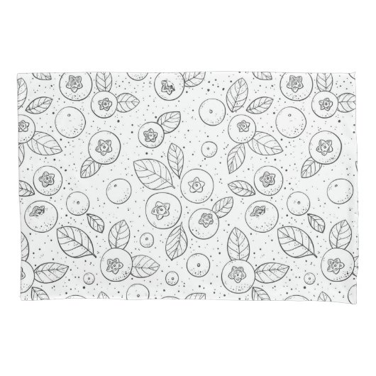 Blauwe bessen op zwart en wit kussensloop (Voorkant-Links)