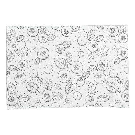 Blauwe bessen op zwart en wit kussensloop (Voorkant-Rechts)