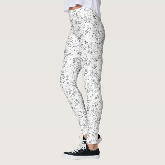 Blauwe bessen op zwart en wit leggings (Links)