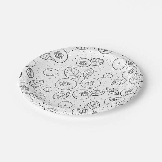 Blauwe bessen op zwart en wit papieren bordje (Gekanteld)