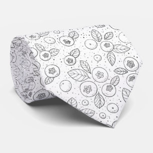 Blauwe bessen op zwart en wit stropdas