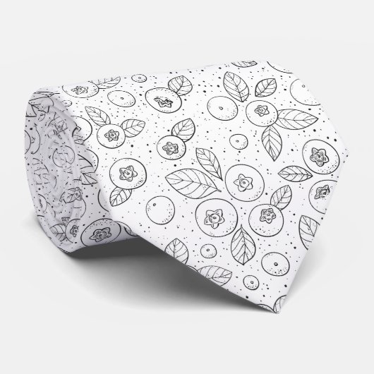 Blauwe bessen op zwart en wit stropdas (Opgerold)
