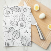 Blauwe bessen op zwart en wit theedoek (Quarter Fold)