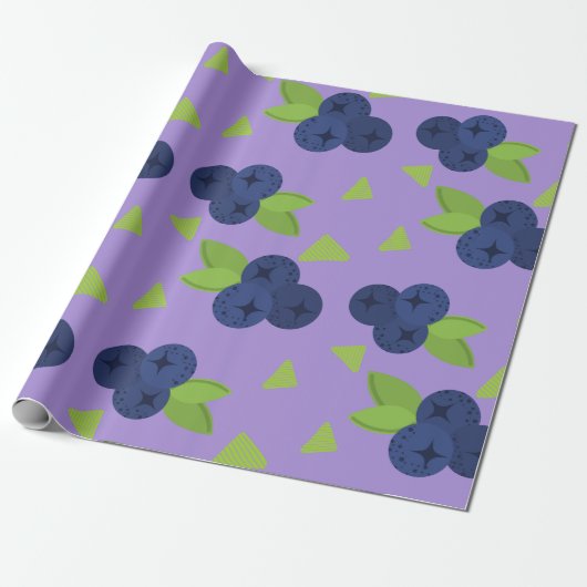 blauwe bessen patroon cadeaupapier (Uitgerold)