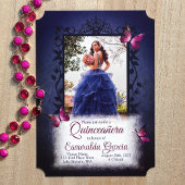 Blauwe bessen, roze vlinders Quinceanera Kaart