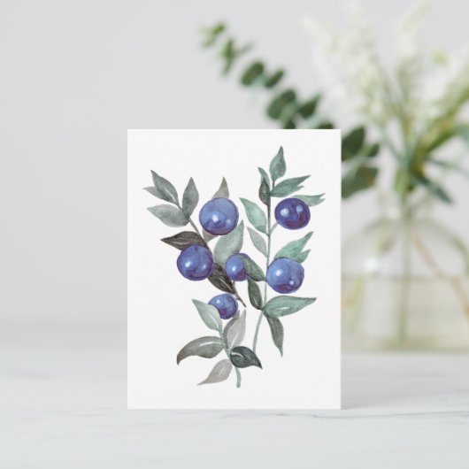 Blauwe bessen Waterverf Briefkaart (Staand voorkant)