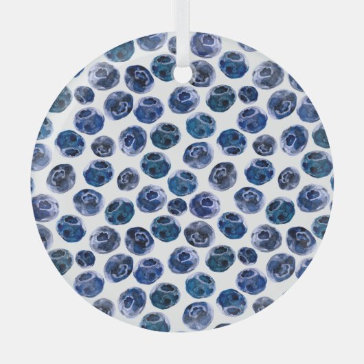 Blauwe bessen: waterverf geïllustreerd patroon. glas ornament (Voorkant)