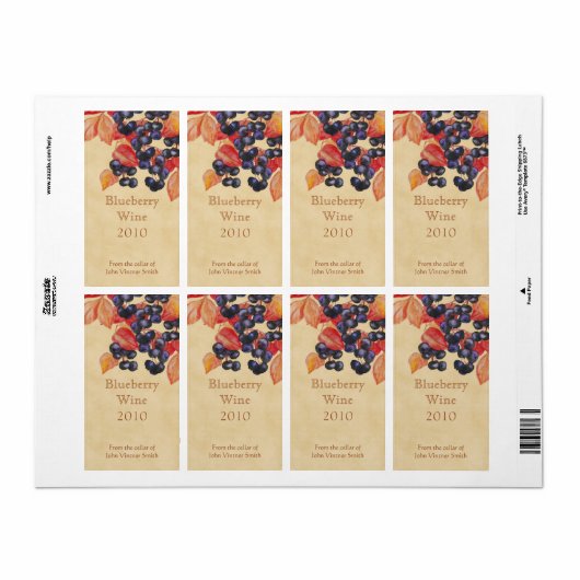 Blauwe bessen wijnfles etiket (Full Sheet)