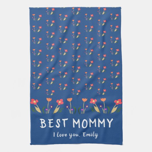 Blauwe beste bloem van moeder: moederdag tekenen theedoek (Verticaal)