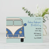 Blauwe bestelwagen  verjaardag kaart (Staand voorkant)