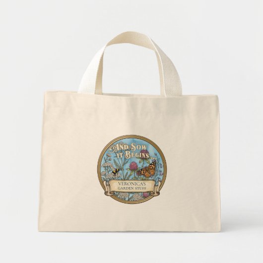 Blauwe bestuivertuin aangepaste boodschappentas mini tote bag (Voorkant)