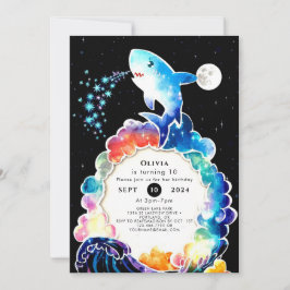 Blauwe betoverde Kinder haai Verjaardag Kaart