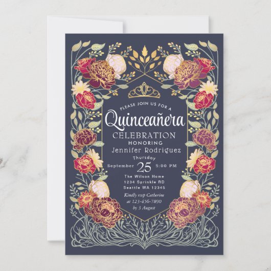 Blauwe Betoverde Tuin Bloemen Quinceanera Kaart (Voorkant)