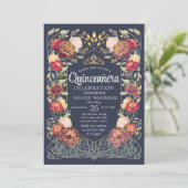 Blauwe Betoverde Tuin Bloemen Quinceanera Kaart (Staand voorkant)