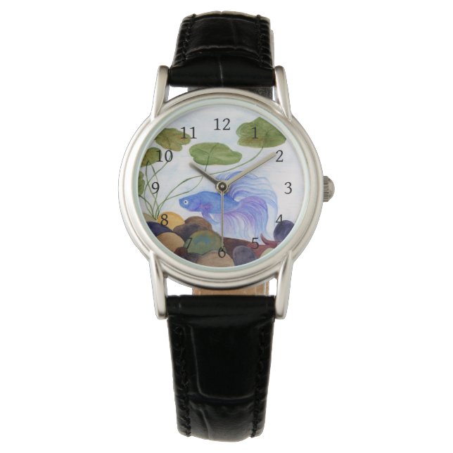 Blauwe Betta Vis Polshorloge Horloge (Voorkant)