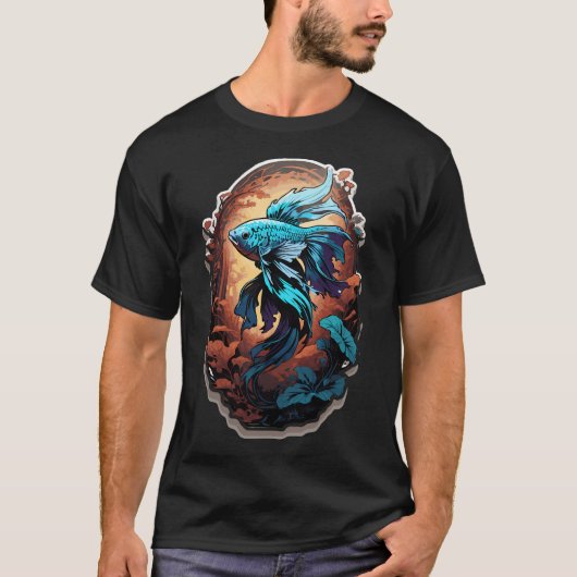 Blauwe Betta Vis Portret T-shirt (Voorkant)